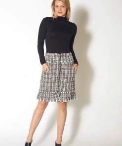 Pleione Women&apos;s Plaid Tweed Zipper Front Skirt