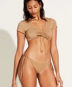 Vitamin A Elle Tie Side Bottom - Golden Glow Metallic