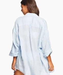 Vitamin A Playa Oversized Linen Shirt Dress - EcoLinen Gauze Celeste -Trespass swimwear-shop M00192289099292 213078281