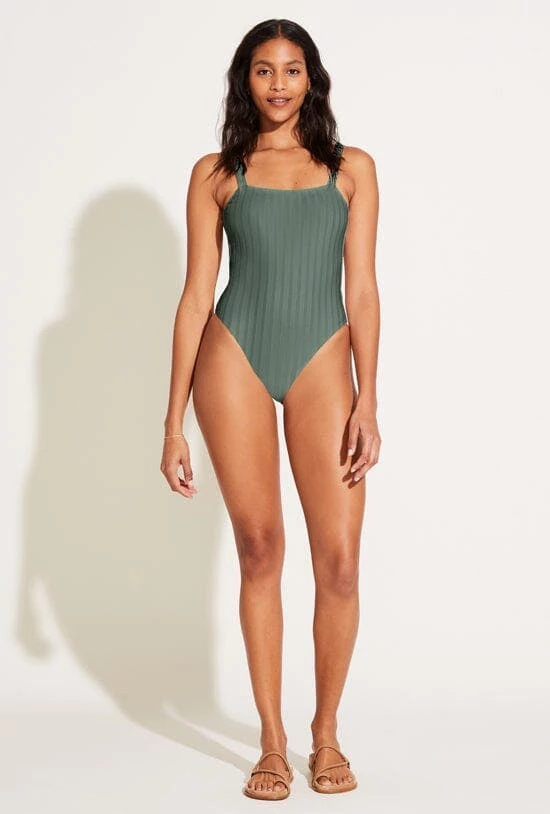 Vitamin A Leah Square Neck One Piece - Aloe Superrib