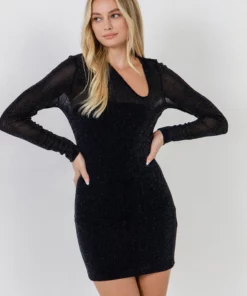 Grey Lab Sparkly Mini Dress With Cut Out Detail