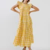 English Factory Textured Gingham Midi Tiered Baby Doll Dress