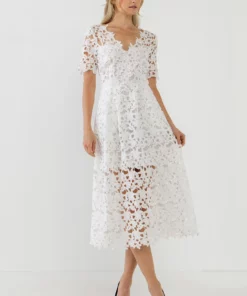 Endless Rose All Over Lace Short Sleeves Midi Dress