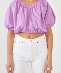 Endless Rose Cropped V-neckline Puff Top