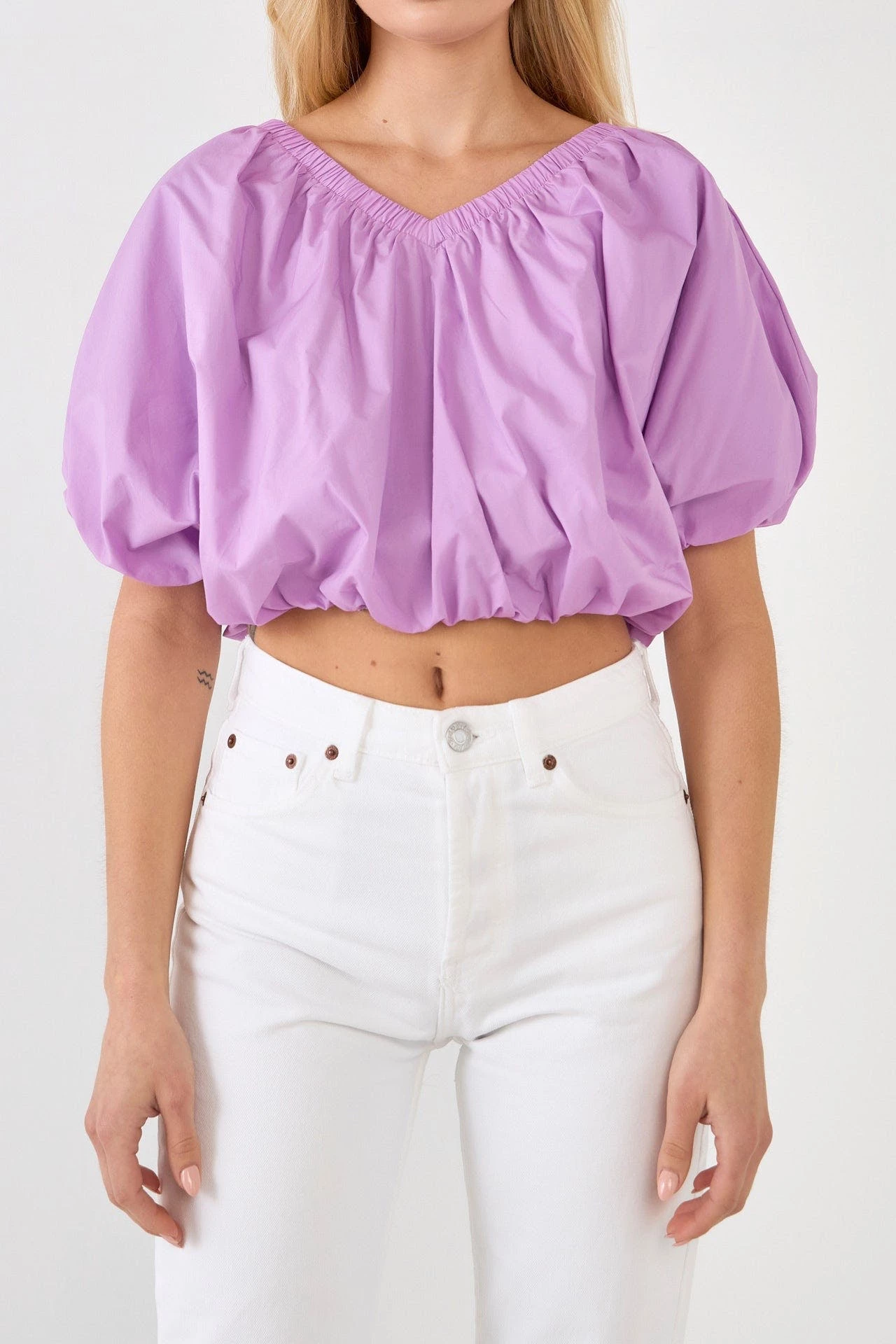 Endless Rose Cropped V-neckline Puff Top