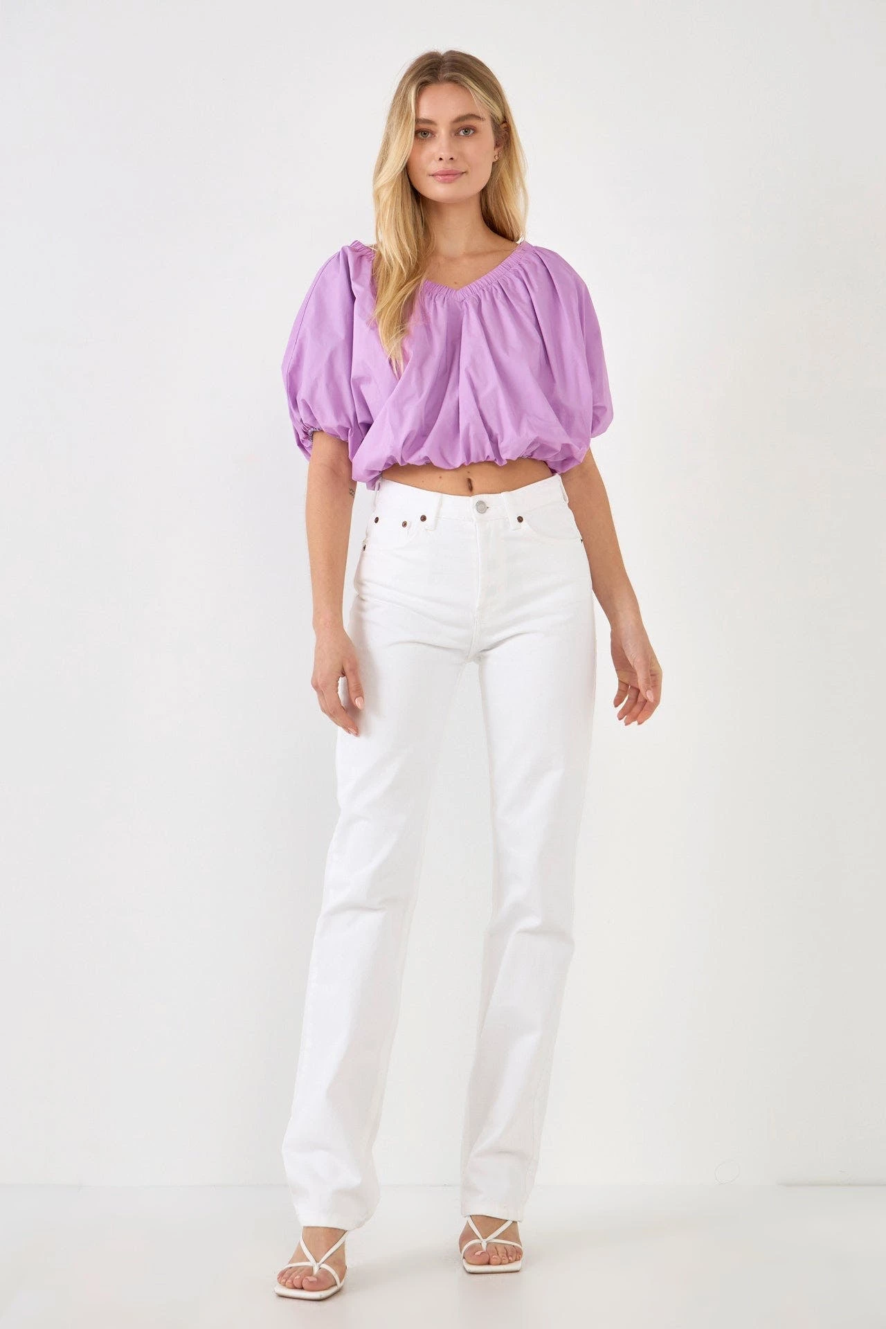 Endless Rose Cropped V-neckline Puff Top - Image 3