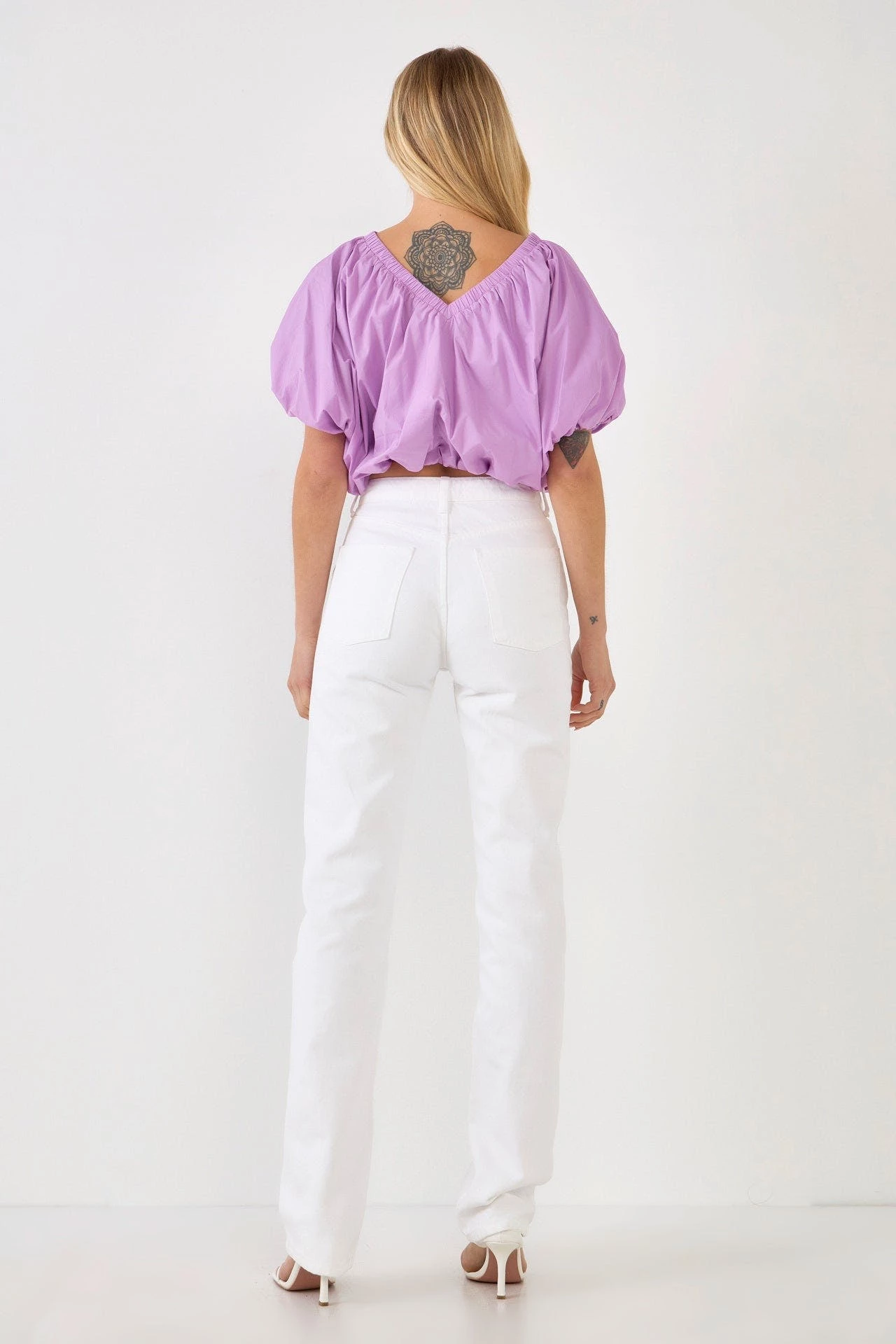 Endless Rose Cropped V-neckline Puff Top - Image 5