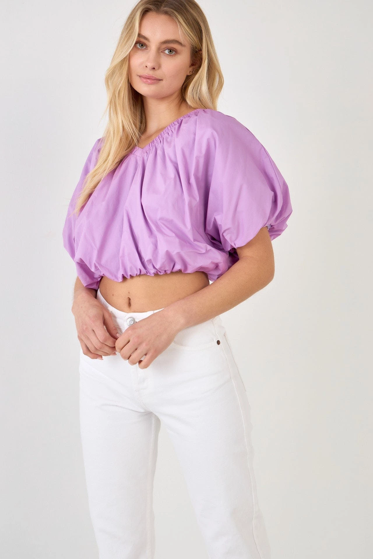 Endless Rose Cropped V-neckline Puff Top - Image 2