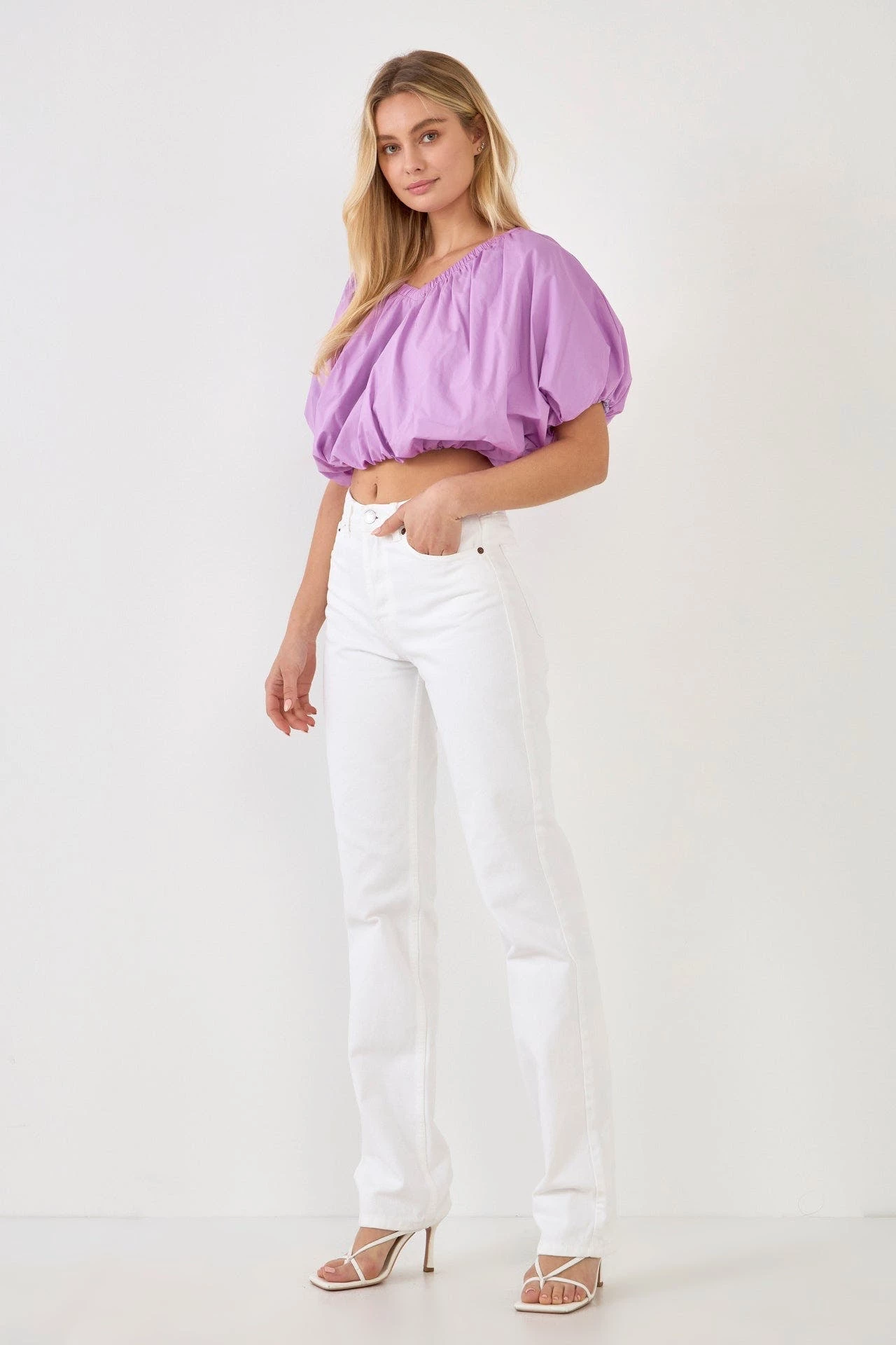 Endless Rose Cropped V-neckline Puff Top - Image 4