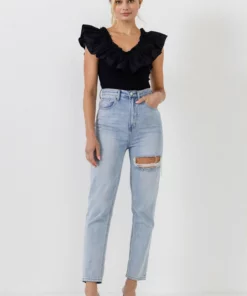 English Factory Mixed Media Ruffle Detail Tank Top