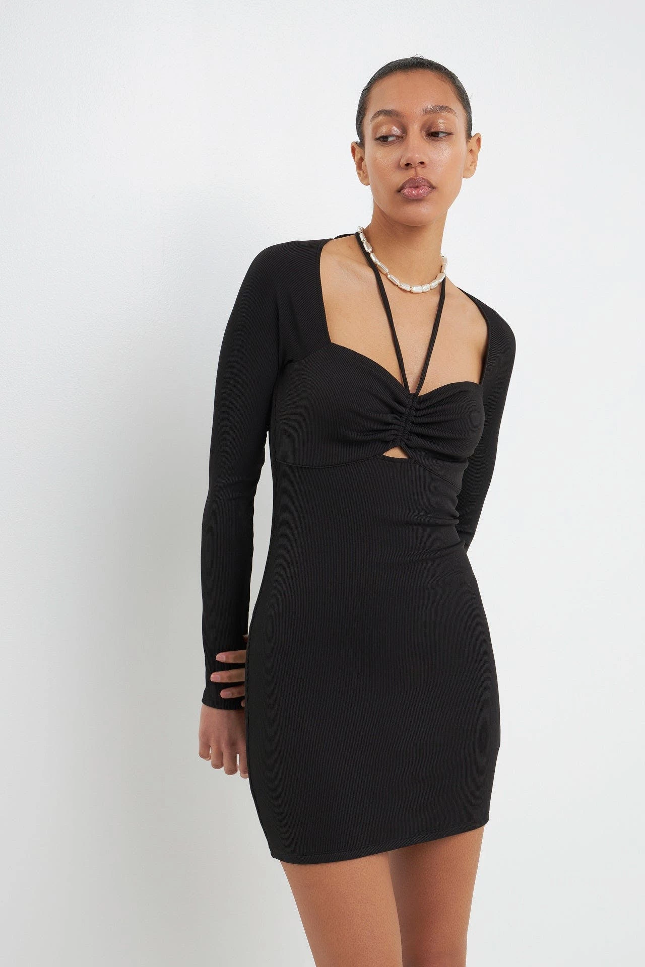 Grey Lab Ruched Haltered Fitted Mini Dress - Image 5