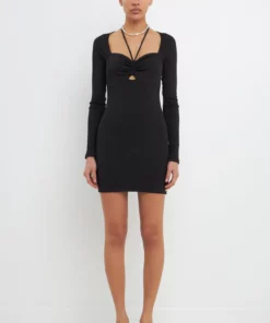 Grey Lab Ruched Haltered Fitted Mini Dress