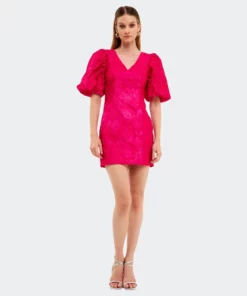 Endless Rose Puff Sleeve Embroidered Mini Dress