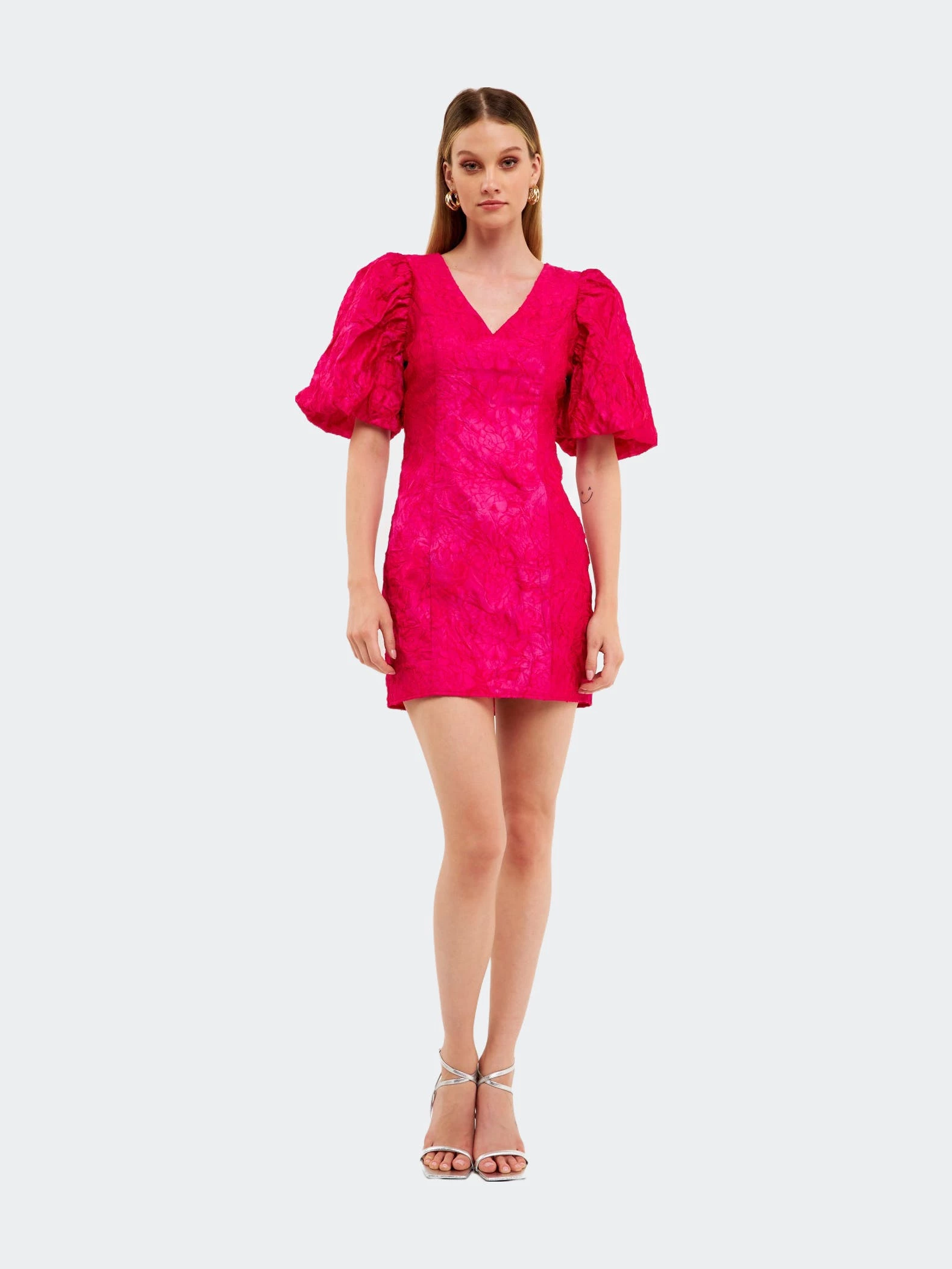 Endless Rose Puff Sleeve Embroidered Mini Dress