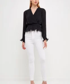 Endless Rose Lettuce Trim Long Sleeve Top