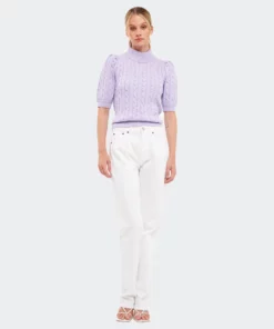 English Factory Cable Knit Puff Sleeve Top