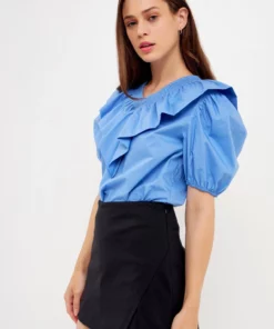 English Factory Ruffle Puff Sleeve Top