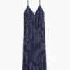 Onia V-Neck Linen Maxi Slip Dress - Deep Navy White Double Pinstripe