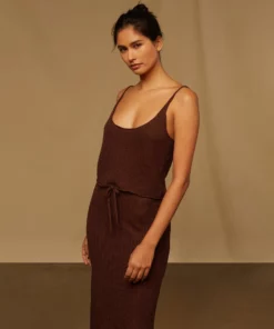 Onia Textured Linen Sweater Scoop Tank - Coffee