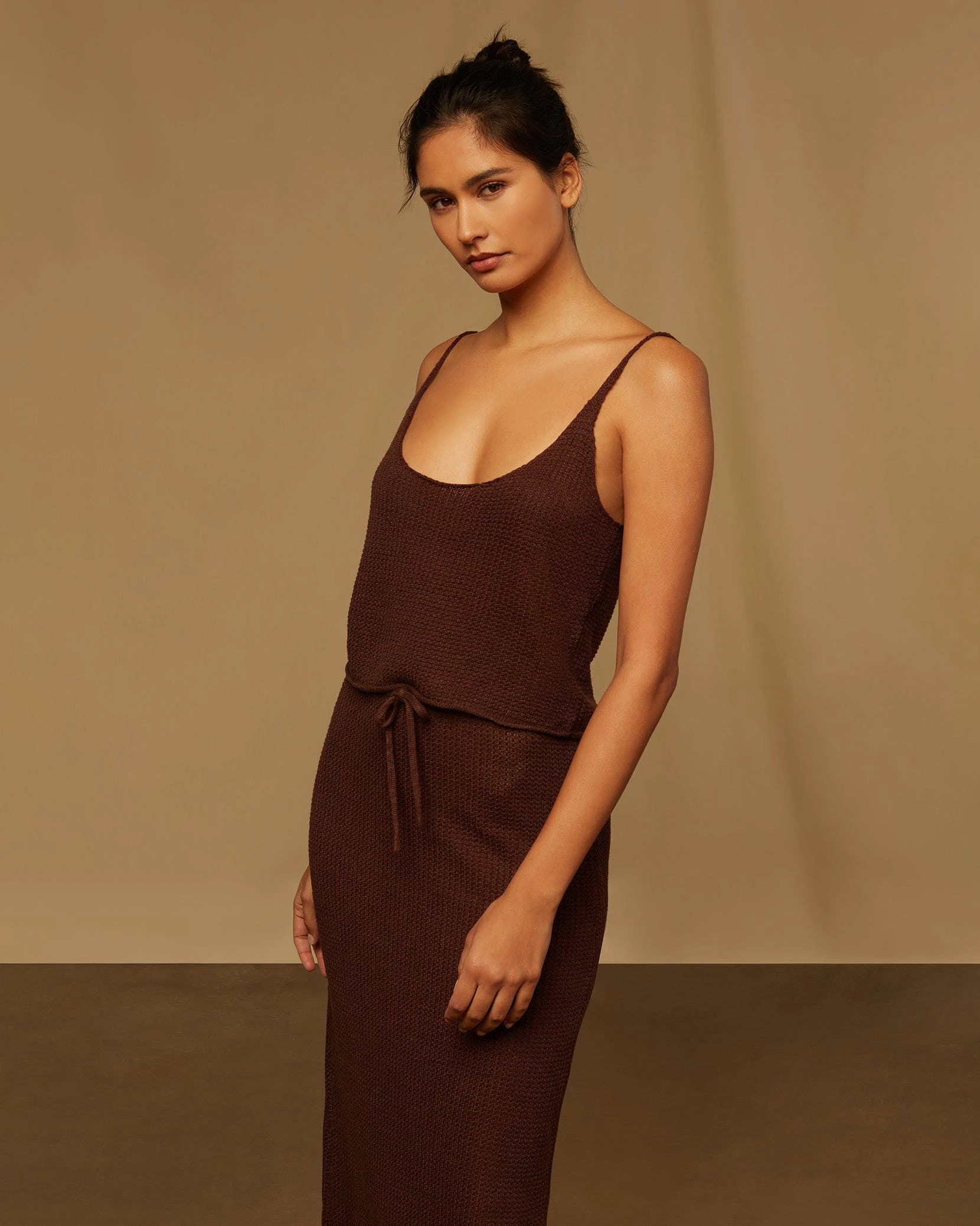 Onia Textured Linen Sweater Scoop Tank - Coffee