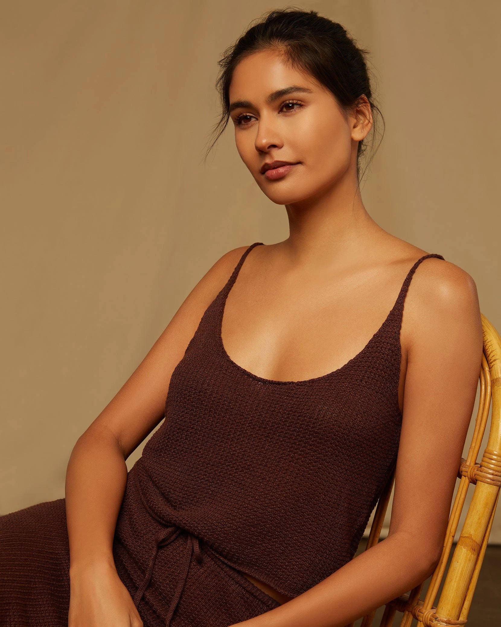 Onia Textured Linen Sweater Scoop Tank - Coffee - Image 5