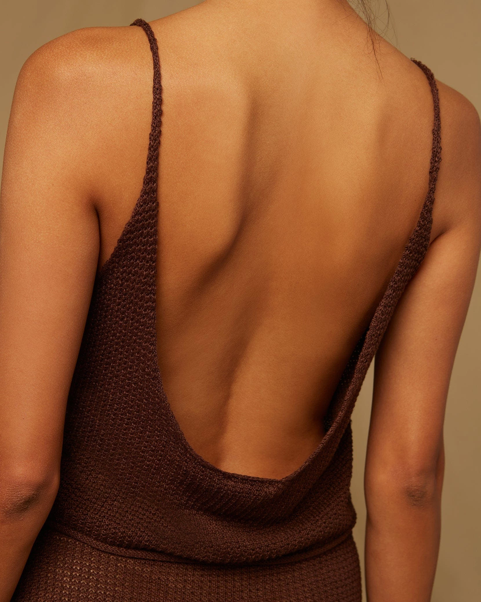 Onia Textured Linen Sweater Scoop Tank - Coffee - Image 3