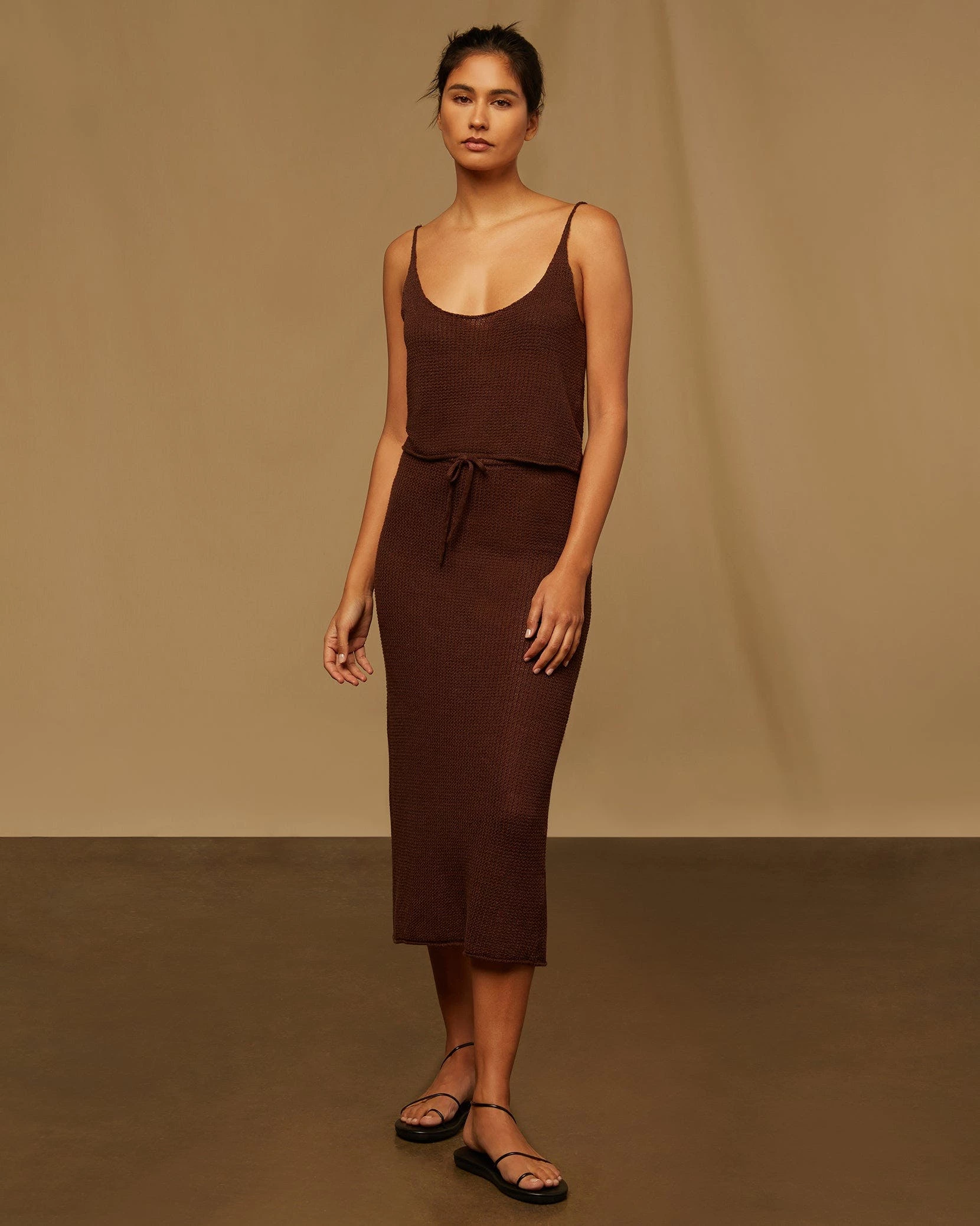 Onia Textured Linen Sweater Scoop Tank - Coffee - Image 4