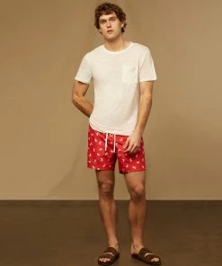 Onia Charles 5" Swim Trunks, Red White