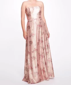 Marchesa Bridesmaids Strapless Printed Sequin Gown