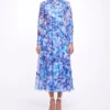 Marchesa Notte Abstract Floral Printed Chiffon Maxi Dress