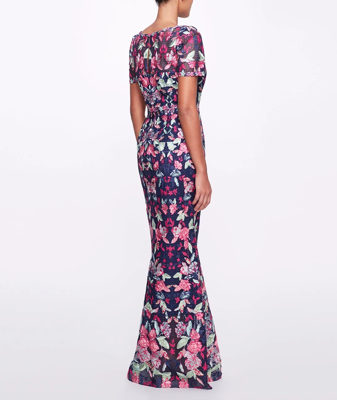 Marchesa Notte Short Sleeve Embroidered Tulle Gown - Black Multi - Image 3