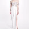 Marchesa Notte Off The Shoulder High Slit Gown