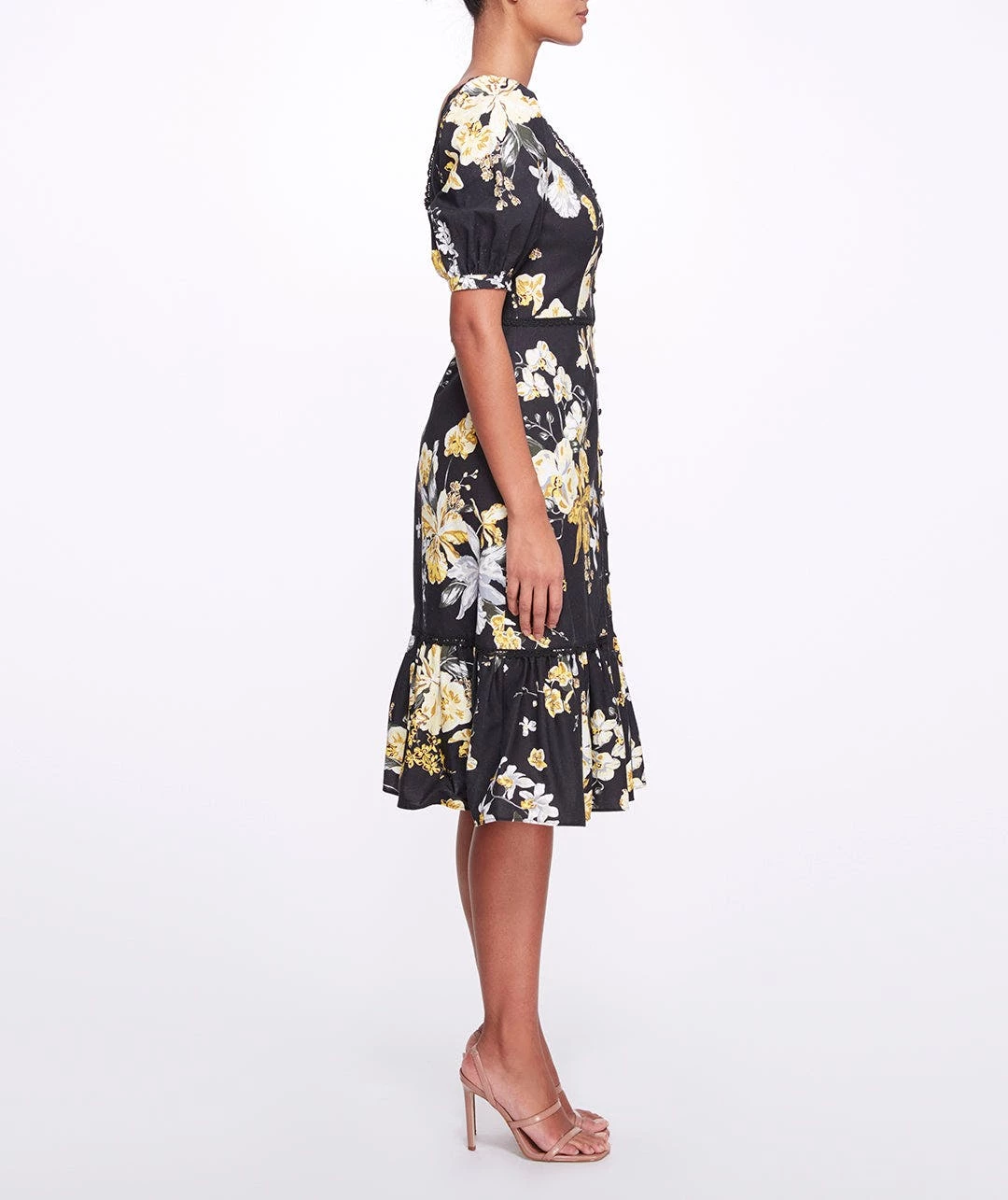 Marchesa Notte Sweetheart Neckline Floral Print Fitted Midi Dress - Image 3