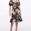 Marchesa Notte Sweetheart Neckline Floral Print Fitted Midi Dress