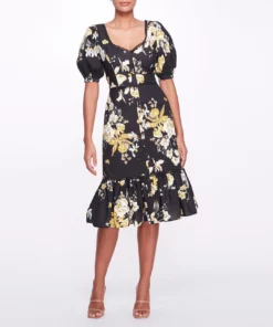 Marchesa Notte Sweetheart Neckline Floral Print Fitted Midi Dress