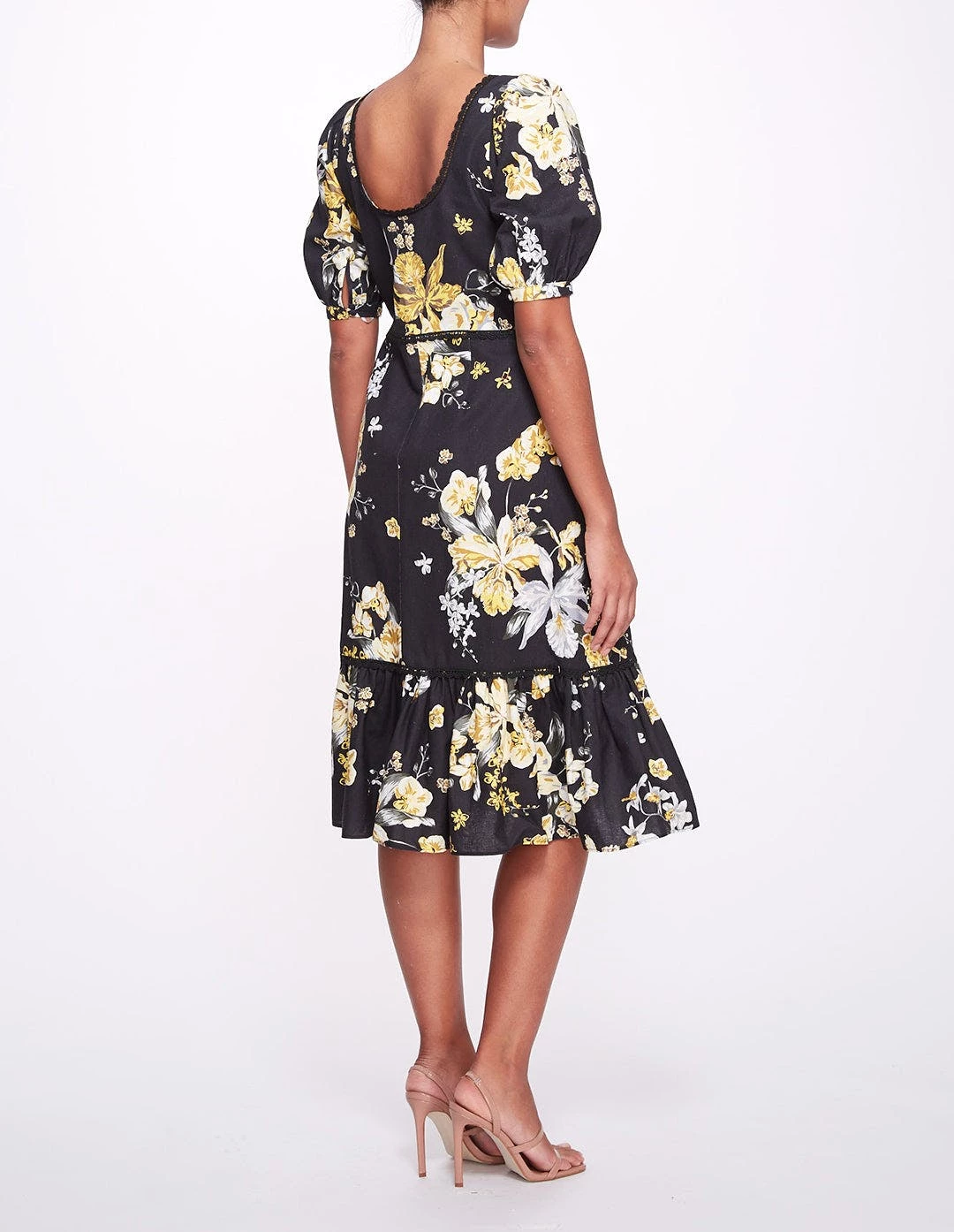Marchesa Notte Sweetheart Neckline Floral Print Fitted Midi Dress - Image 4