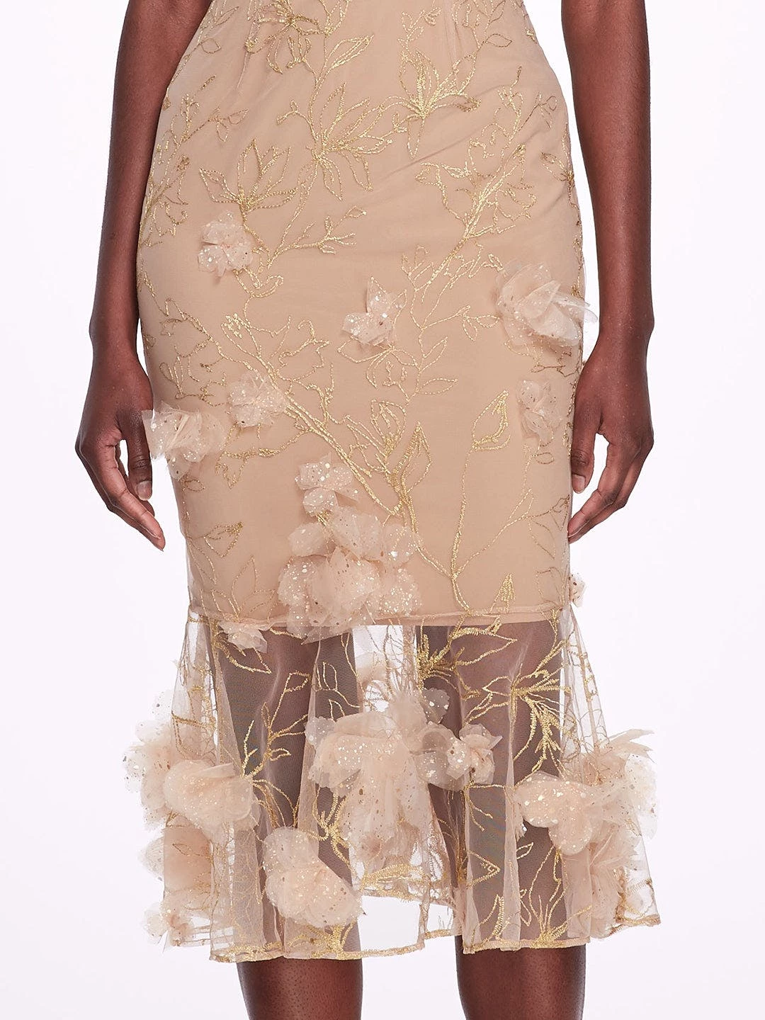 Marchesa Notte Strappy Cocktail Dress - Nude - Image 4