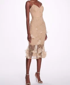 Marchesa Notte Strappy Cocktail Dress - Nude