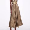 Marchesa Notte Halter Georgette Tea-Length Gown - Gold