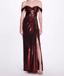 Marchesa Notte Llic Cutout Off Shoulder Gown - Red
