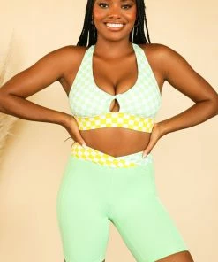 Dippin Daisy's Starla Sports Bra - Checked Out (Green/Yellow)