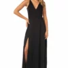 Dress The Population Ker Black Front Slit Maxi Dress
