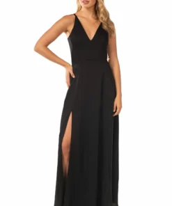 Dress The Population Ker Black Front Slit Maxi Dress