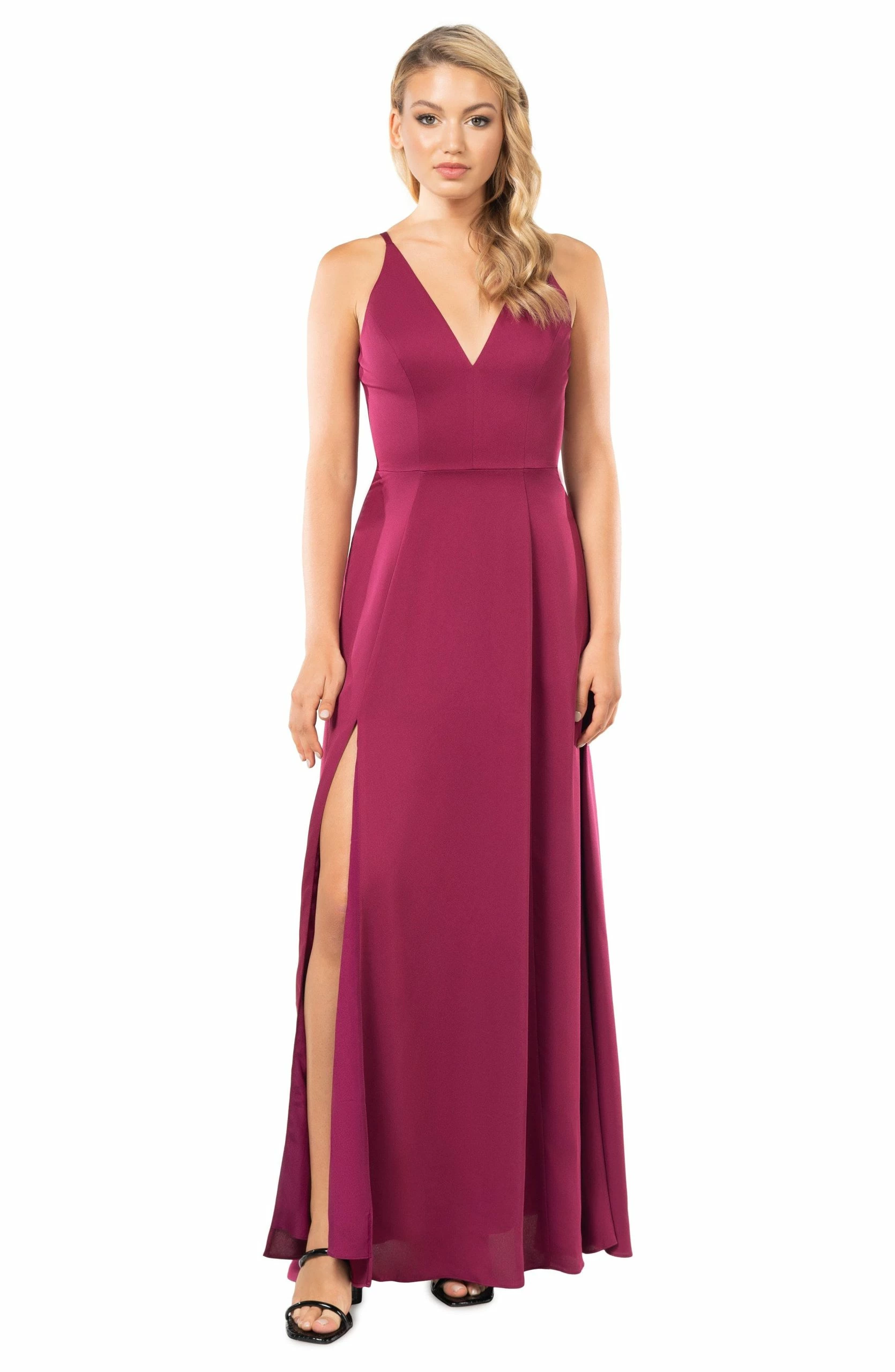 Dress The Population Ker Magenta Front Slit Maxi Dress