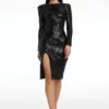 Dress The Population Natalie Long Sleeve Black Sequin Dress