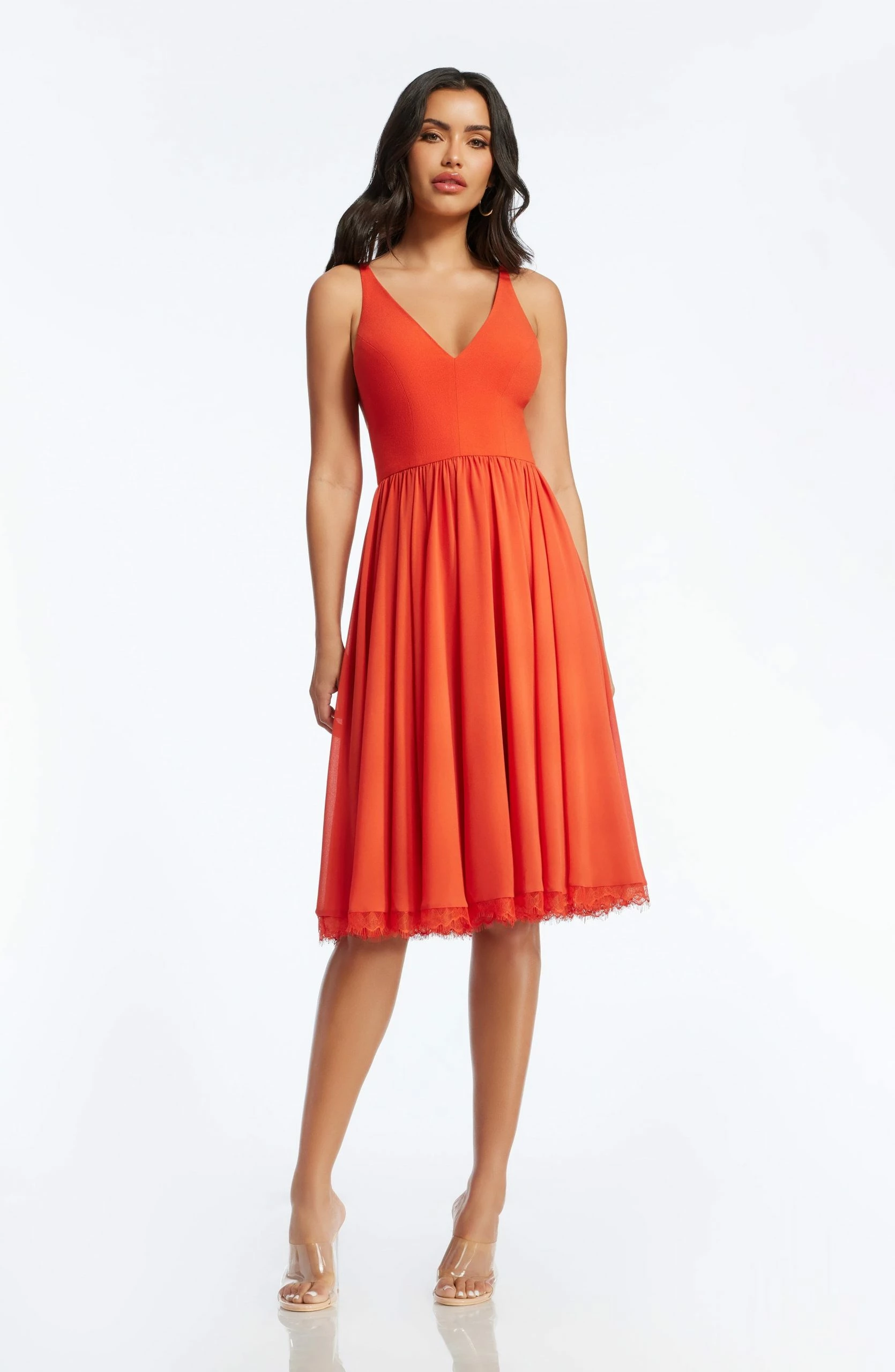Dress The Population Alicia Poppy Fit And Flare Midi Dress