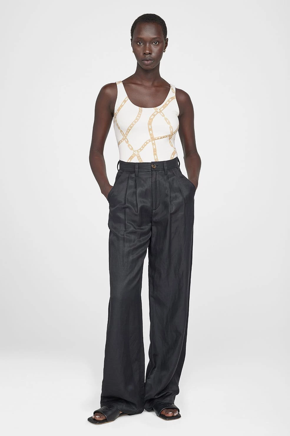 ANINE BING Jace One Piece - Cream And Tan Link Print - Image 3