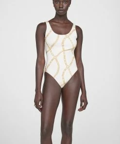 ANINE BING Jace One Piece - Cream And Tan Link Print