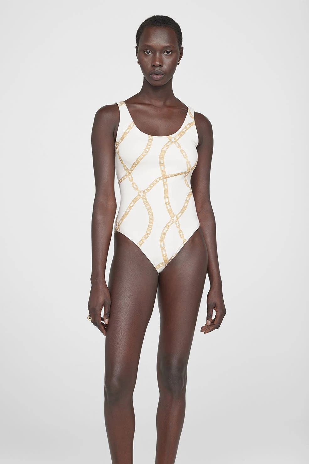 ANINE BING Jace One Piece - Cream And Tan Link Print