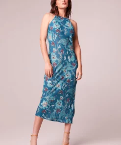 B.O.G. Collective Audette Teal Floral Halter Midi Dress